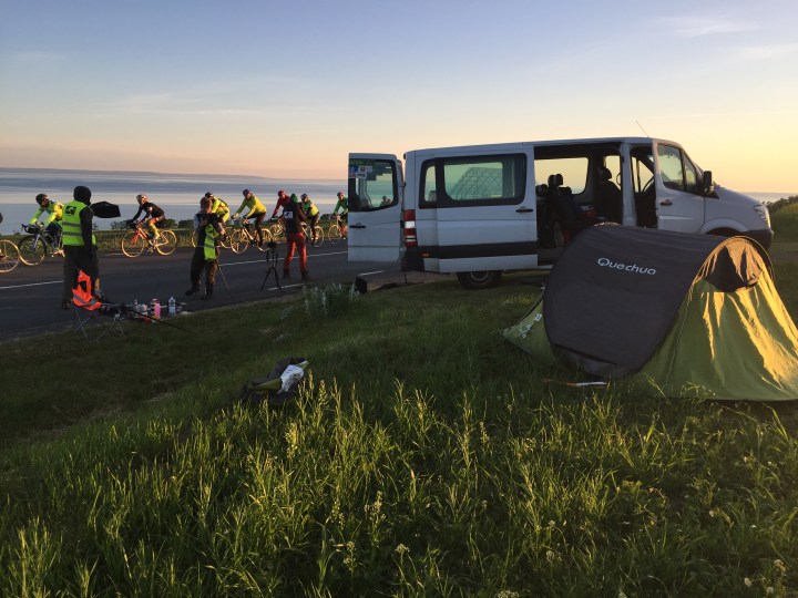 Sleeping on the side of the street during the race